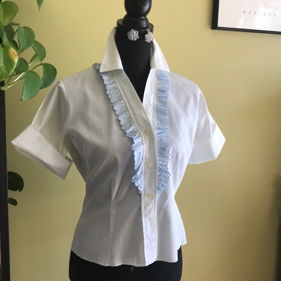 ✨vintage 1950 cotton with ruffle shirt✨ - Picture 1 of 7